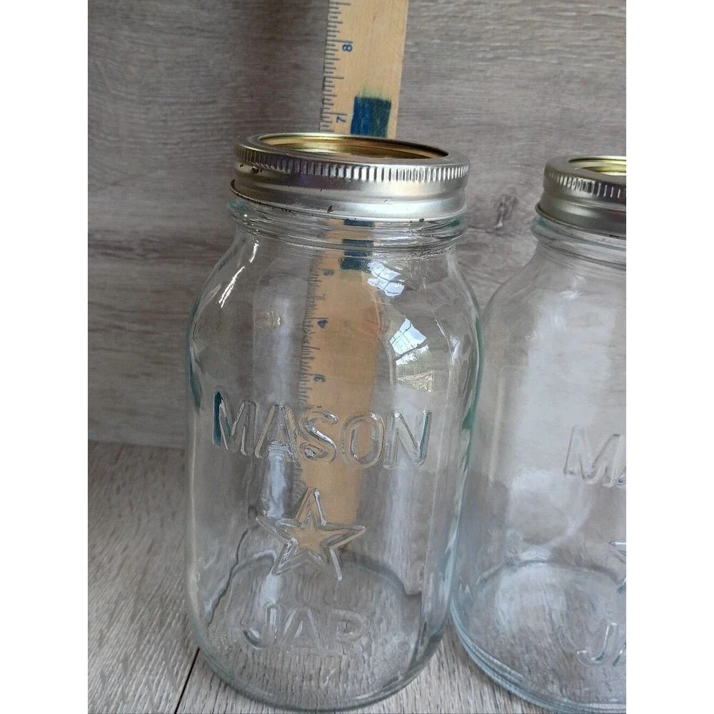 Vintage STAR Mason Jars Clear Glass Set of 2 Embossed Seals & Rims Included 70's